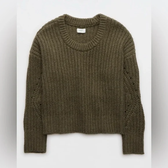 Aerie Gray Wide Rib Crew Neck Sweater Size S EUC Comfy Cozy Warm - Picture 11 of 12